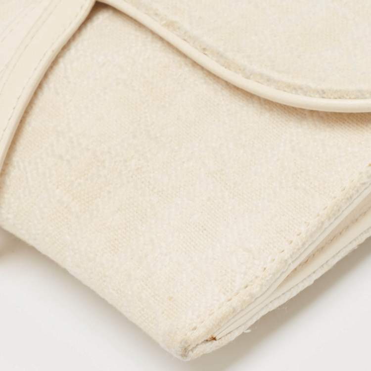 Pre Owned Dior Off White Oblique Canvas and Leather Saddle Wallet on Chain