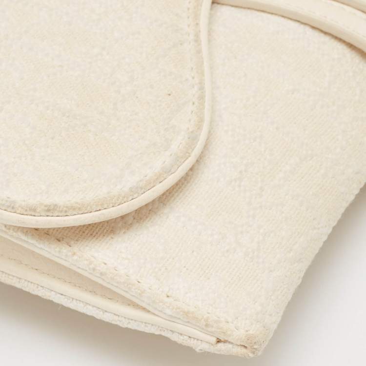 Pre Owned Dior Off White Oblique Canvas and Leather Saddle Wallet on Chain