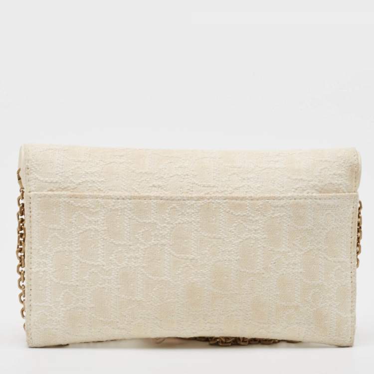 Pre Owned Dior Off White Oblique Canvas and Leather Saddle Wallet on Chain