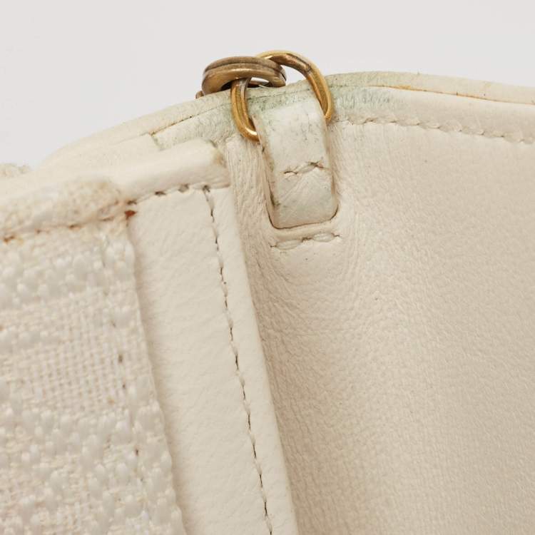 Pre Owned Dior Off White Oblique Canvas and Leather Saddle Wallet on Chain