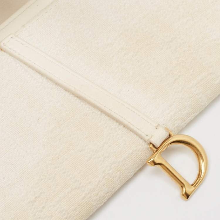 Pre Owned Dior Off White Oblique Canvas and Leather Saddle Wallet on Chain