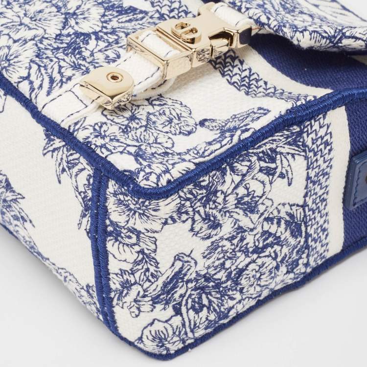 Pre Owned Dior Navy Blue/White Embroidery Canvas Diorcamp Bag