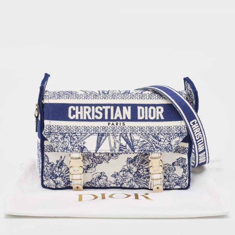 Pre Owned Dior Navy Blue/White Embroidery Canvas Diorcamp Bag