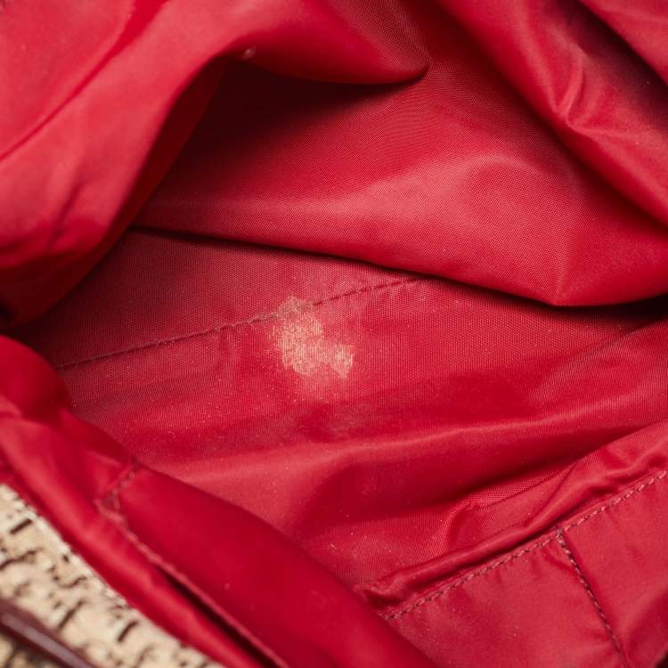 Pre Owned Dior Beige/Maroon Oblique Canvas,Suede and Patent Leather Tote