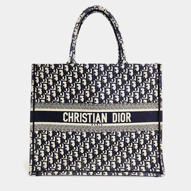 Pre Owned Christian Dior Navy Blue Canvas Oblique Book Tote 42 Bag 