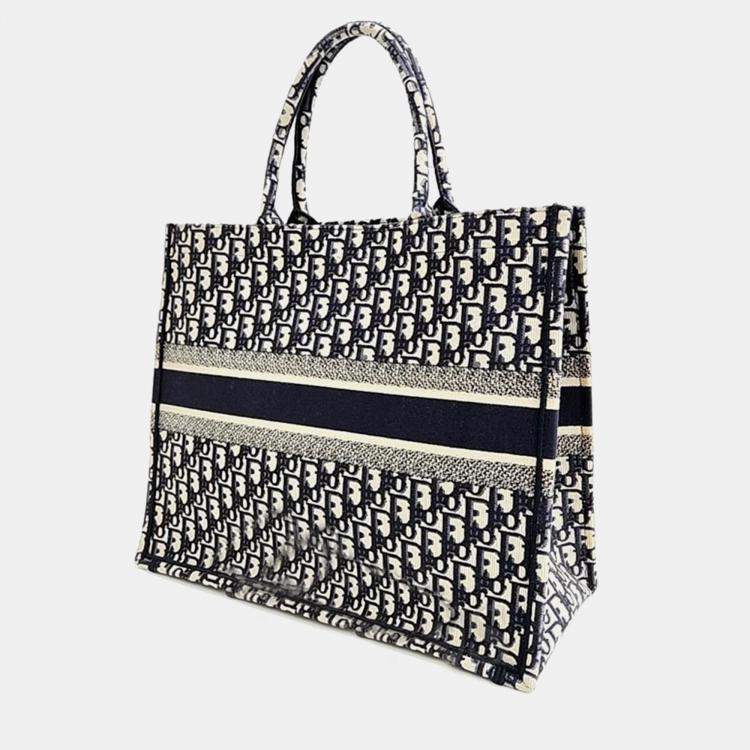 Pre Owned Christian Dior Navy Blue Canvas Oblique Book Tote 42 Bag 