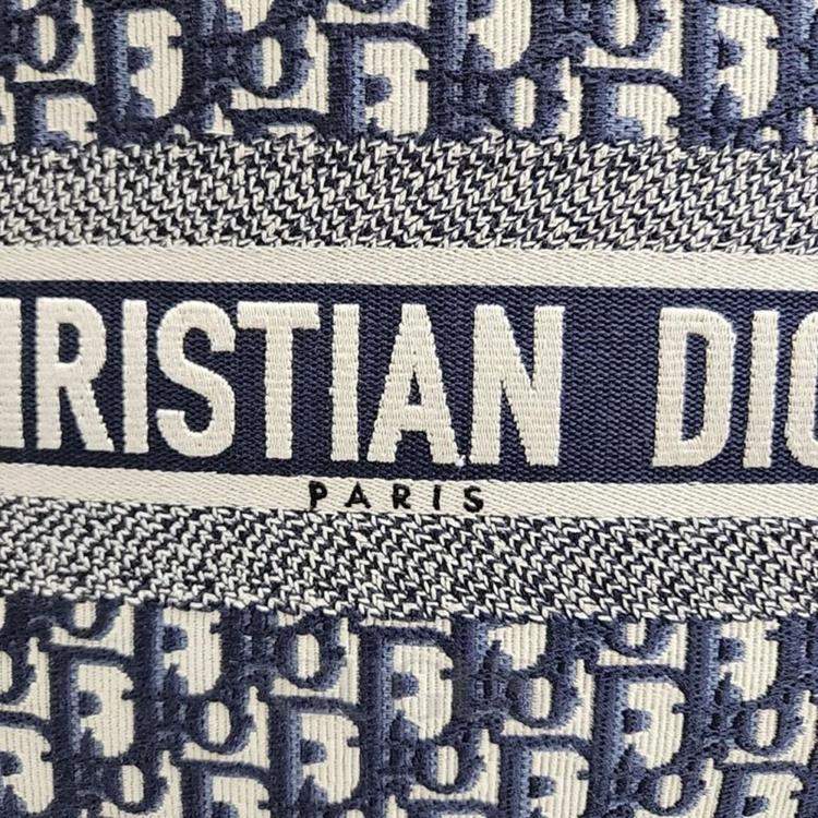 Pre Owned Christian Dior Navy Blue Canvas Oblique Book Tote 42 Bag 