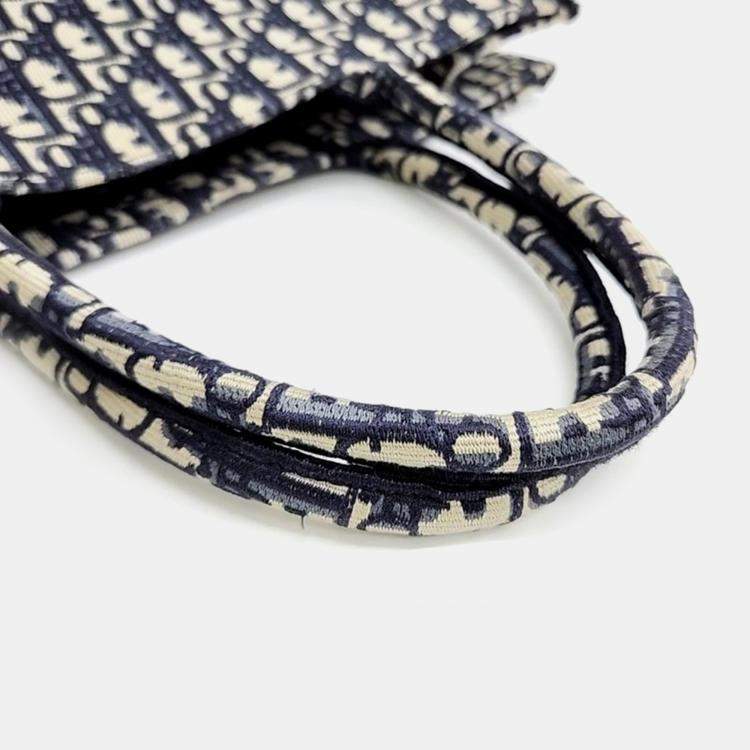 Pre Owned Christian Dior Navy Blue Canvas Oblique Book Tote 42 Bag 