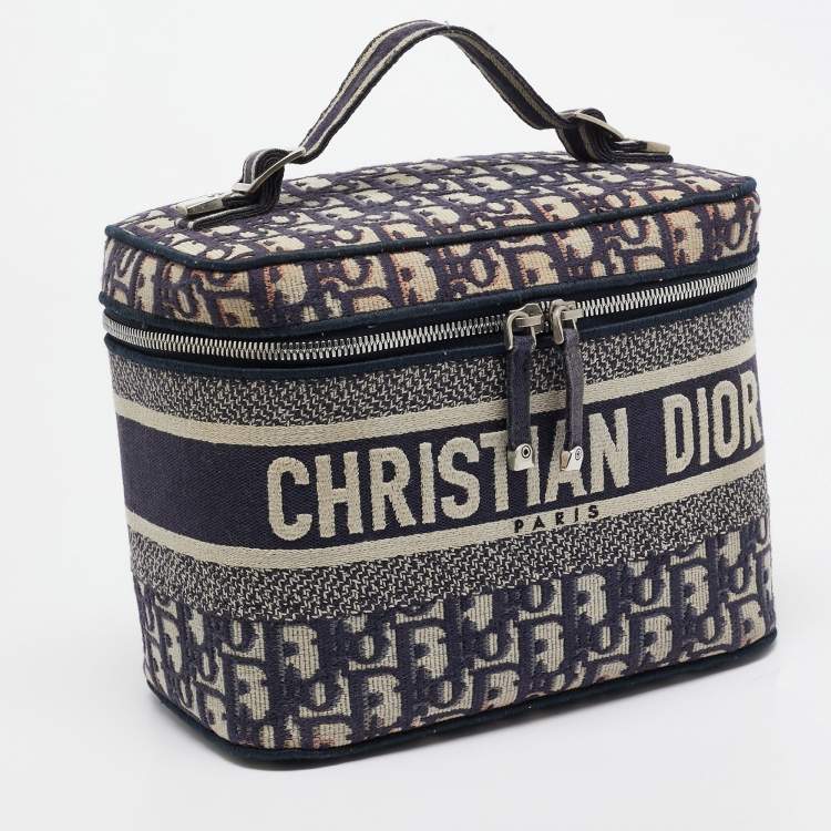 Pre Owned Dior Navy Blue Oblique Canvas Diortravel Vanity Case