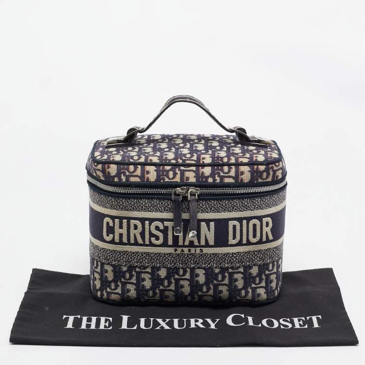 Pre Owned Dior Navy Blue Oblique Canvas Diortravel Vanity Case