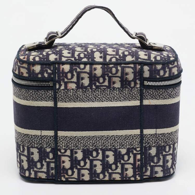 Pre Owned Dior Navy Blue Oblique Canvas Diortravel Vanity Case
