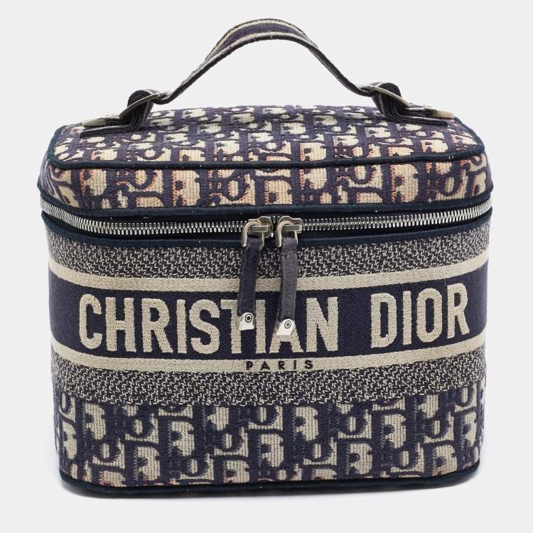 Pre Owned Dior Navy Blue Oblique Canvas Diortravel Vanity Case