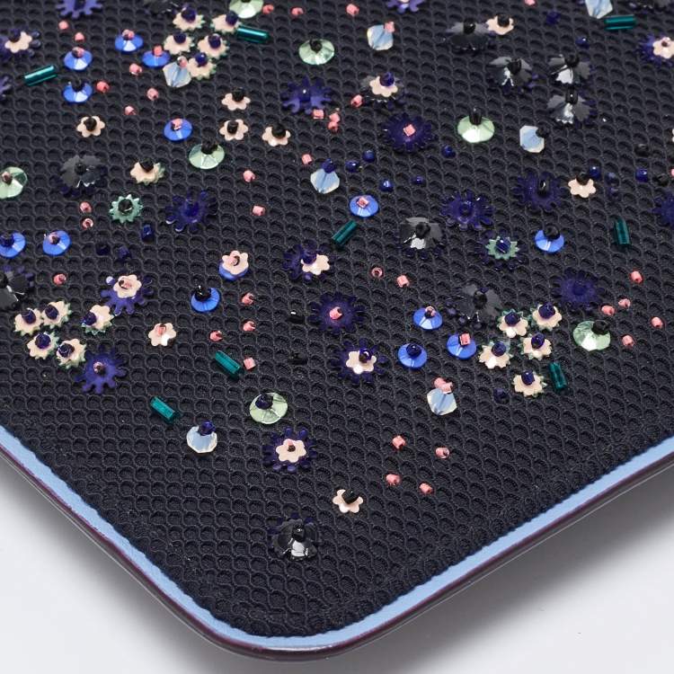 Pre Owned Dior Black/Blue Mesh and Leather Stardust Flat Pouch