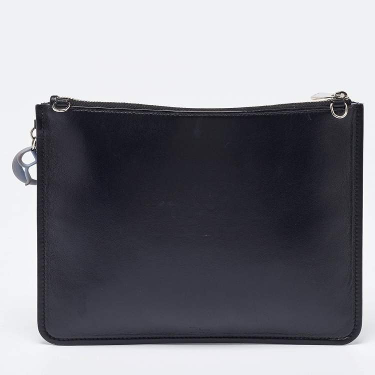 Pre Owned Dior Black/Blue Mesh and Leather Stardust Flat Pouch