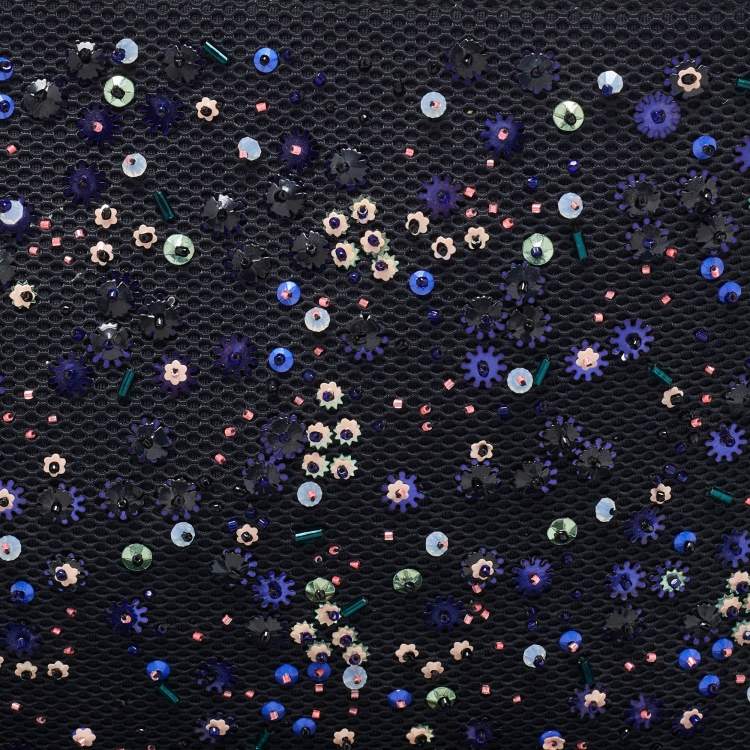 Pre Owned Dior Black/Blue Mesh and Leather Stardust Flat Pouch