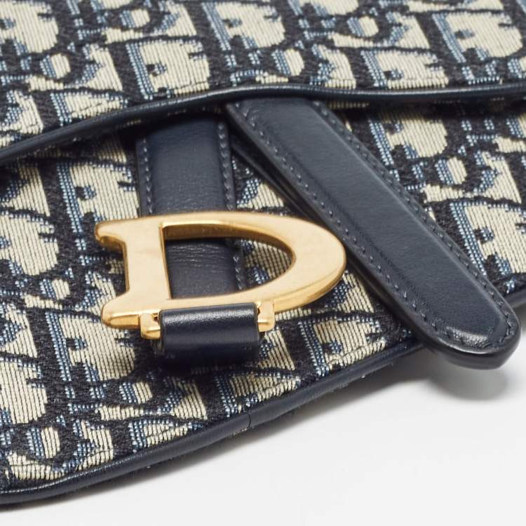 Pre Owned Dior Blue Oblique Canvas and Leather Saddle Belt Bag