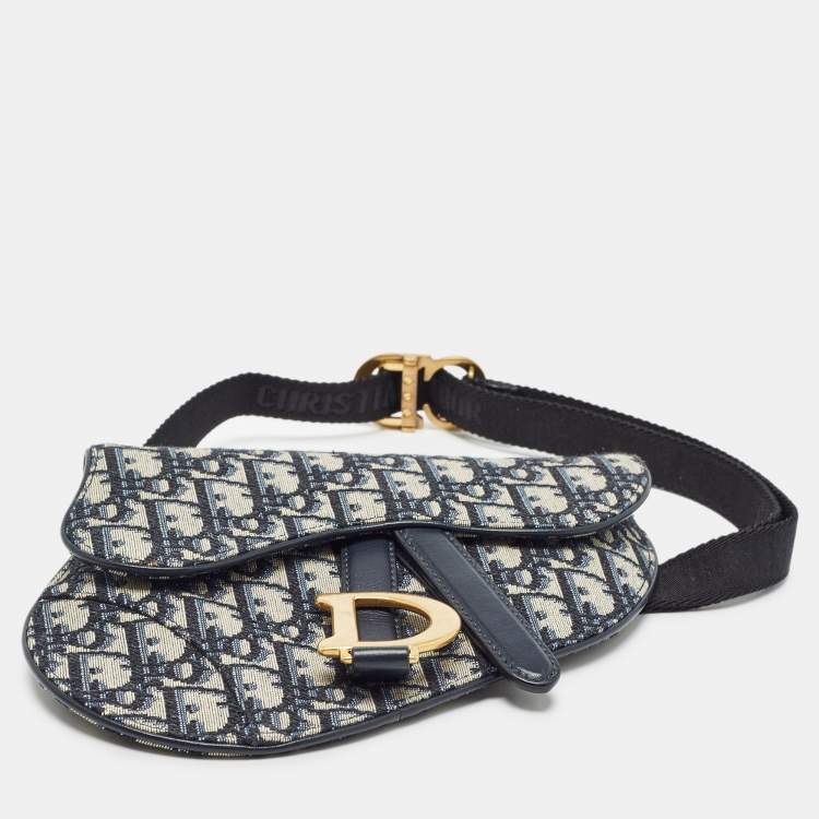 Pre Owned Dior Blue Oblique Canvas and Leather Saddle Belt Bag