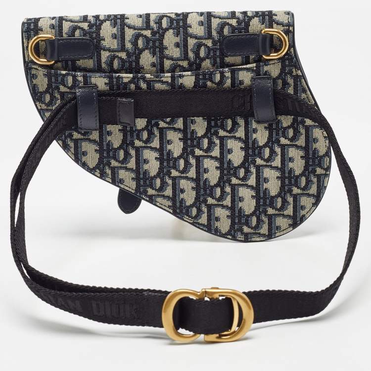 Pre Owned Dior Blue Oblique Canvas and Leather Saddle Belt Bag