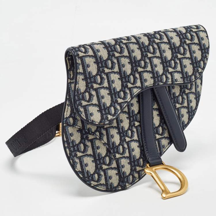 Pre Owned Dior Blue Oblique Canvas and Leather Saddle Belt Bag
