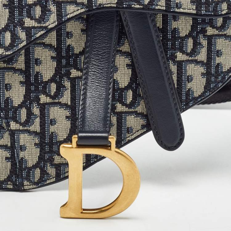 Pre Owned Dior Blue Oblique Canvas and Leather Saddle Belt Bag