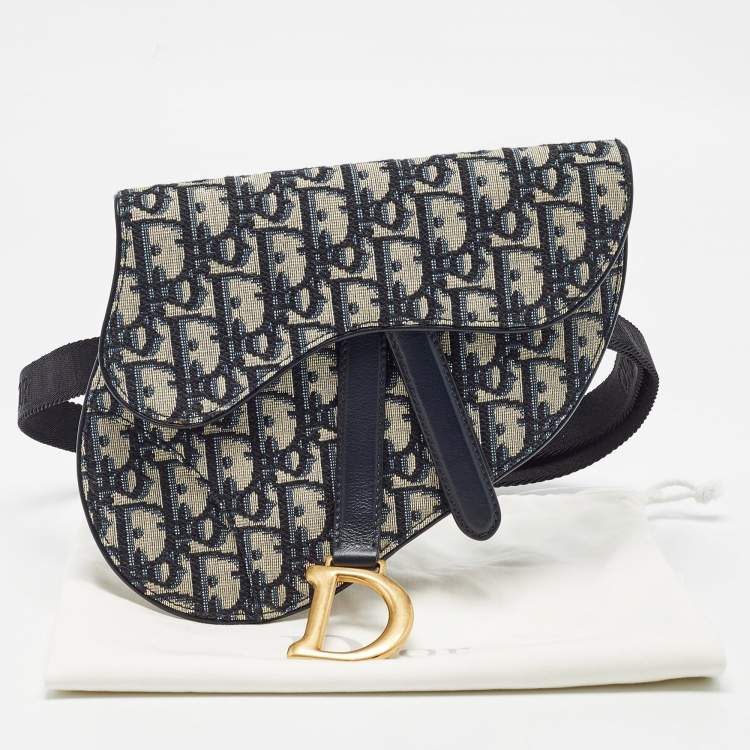 Pre Owned Dior Blue Oblique Canvas and Leather Saddle Belt Bag