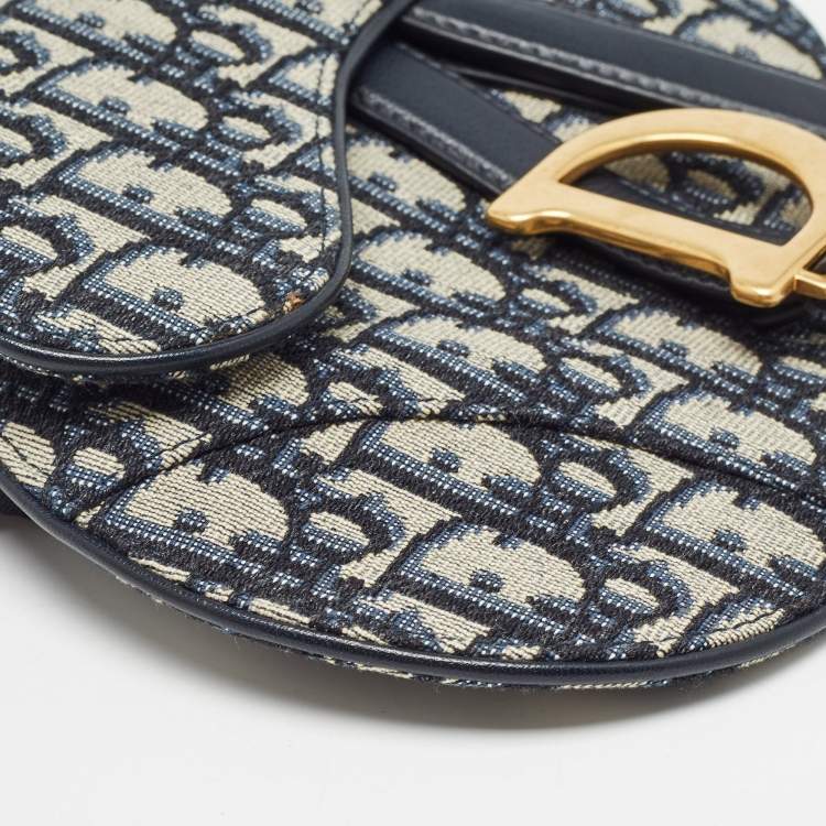 Pre Owned Dior Blue Oblique Canvas and Leather Saddle Belt Bag