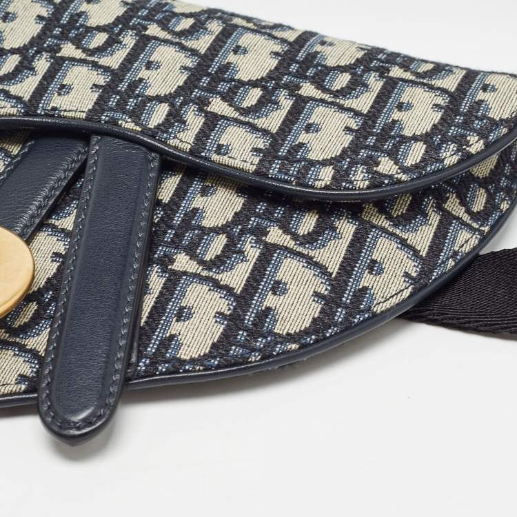 Pre Owned Dior Blue Oblique Canvas and Leather Saddle Belt Bag