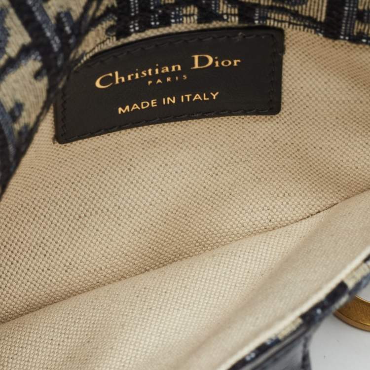 Pre Owned Dior Blue Oblique Canvas and Leather Saddle Belt Bag