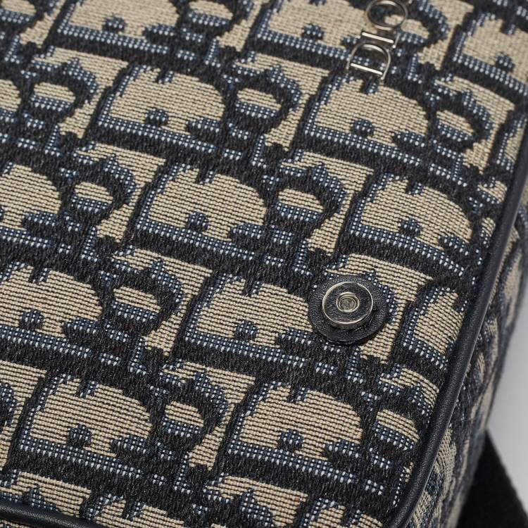 Pre Owned Dior Navy Blue Oblique Canvas and Leather Kid Messenger Bag