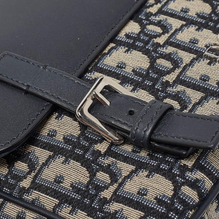 Pre Owned Dior Navy Blue Oblique Canvas and Leather Kid Messenger Bag