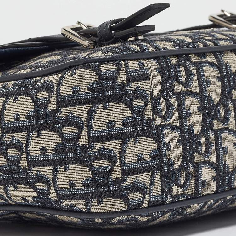 Pre Owned Dior Navy Blue Oblique Canvas and Leather Kid Messenger Bag