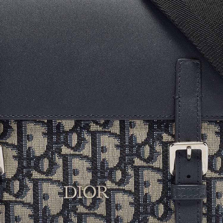 Pre Owned Dior Navy Blue Oblique Canvas and Leather Kid Messenger Bag