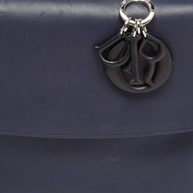 Pre Owned Dior Navy Blue/Silver Leather Small Be Dior Flap Top Handle Bag