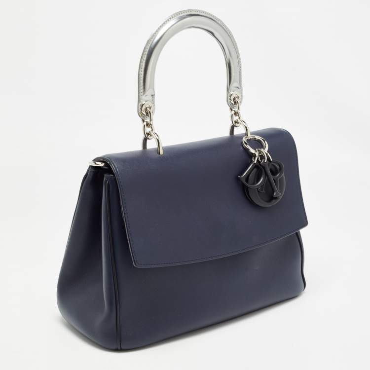 Pre Owned Dior Navy Blue/Silver Leather Small Be Dior Flap Top Handle Bag