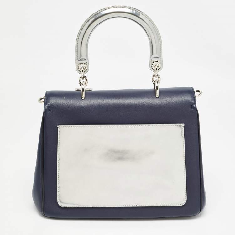 Pre Owned Dior Navy Blue/Silver Leather Small Be Dior Flap Top Handle Bag