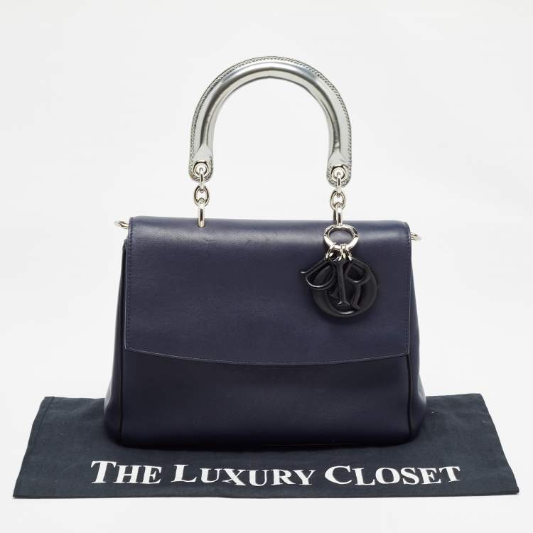 Pre Owned Dior Navy Blue/Silver Leather Small Be Dior Flap Top Handle Bag