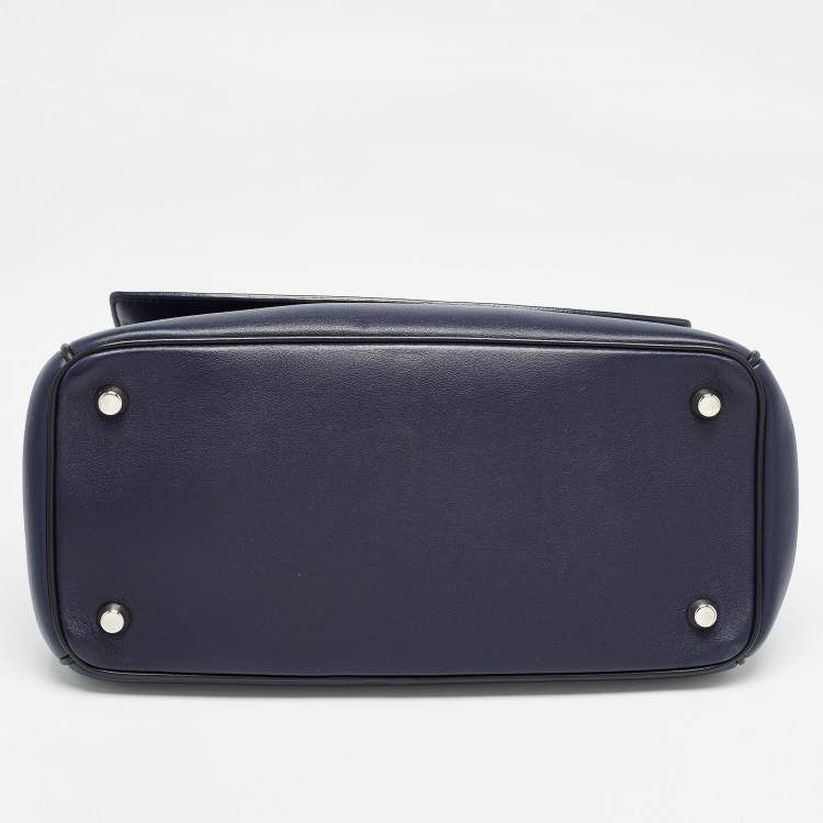 Pre Owned Dior Navy Blue/Silver Leather Small Be Dior Flap Top Handle Bag