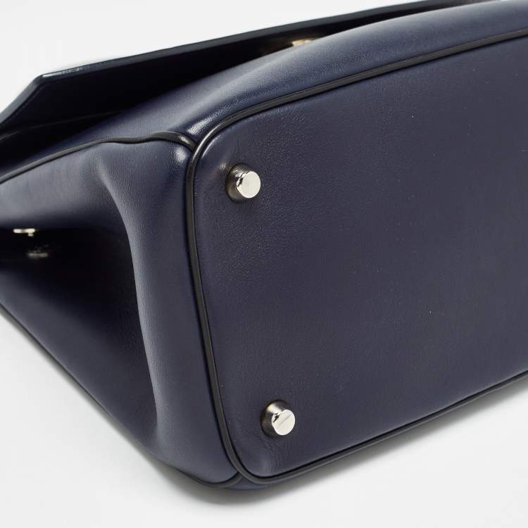 Pre Owned Dior Navy Blue/Silver Leather Small Be Dior Flap Top Handle Bag