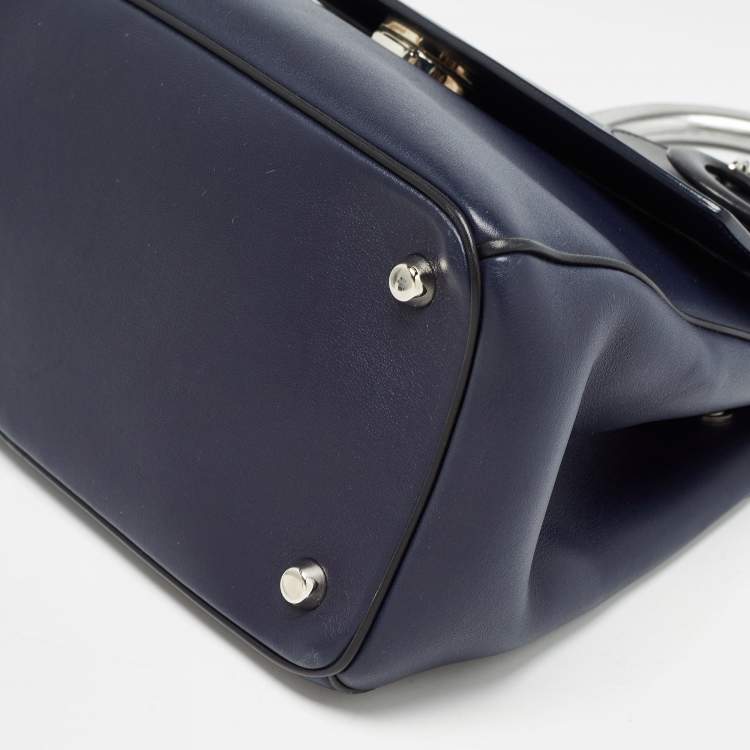 Pre Owned Dior Navy Blue/Silver Leather Small Be Dior Flap Top Handle Bag