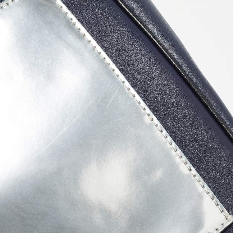 Pre Owned Dior Navy Blue/Silver Leather Small Be Dior Flap Top Handle Bag
