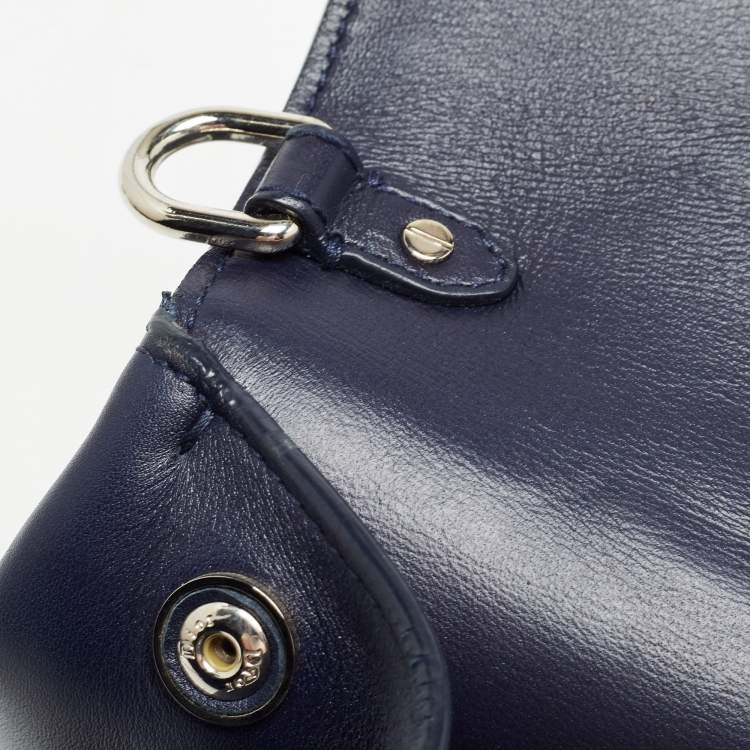 Pre Owned Dior Navy Blue/Silver Leather Small Be Dior Flap Top Handle Bag