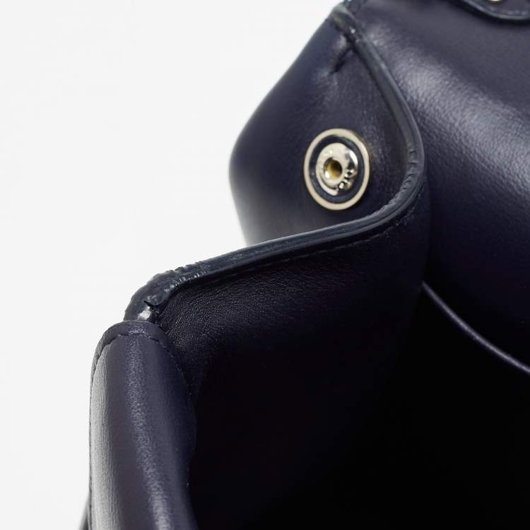 Pre Owned Dior Navy Blue/Silver Leather Small Be Dior Flap Top Handle Bag