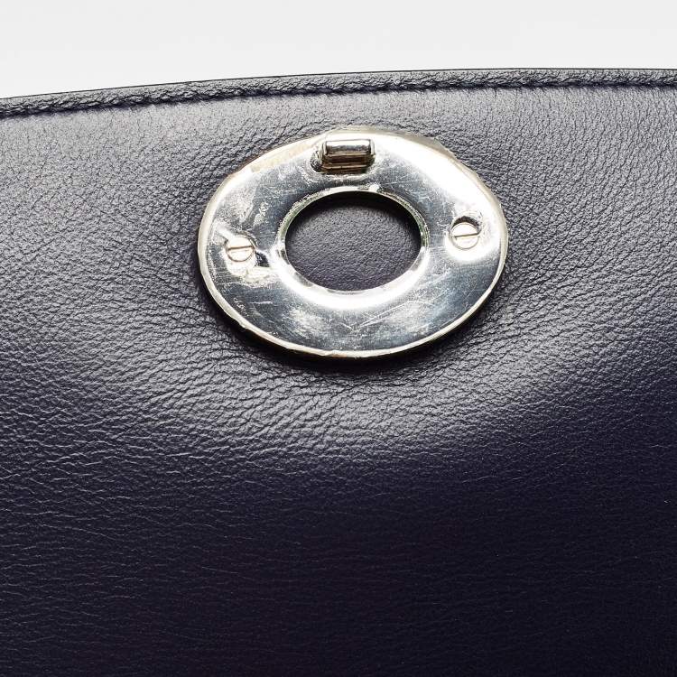 Pre Owned Dior Navy Blue/Silver Leather Small Be Dior Flap Top Handle Bag