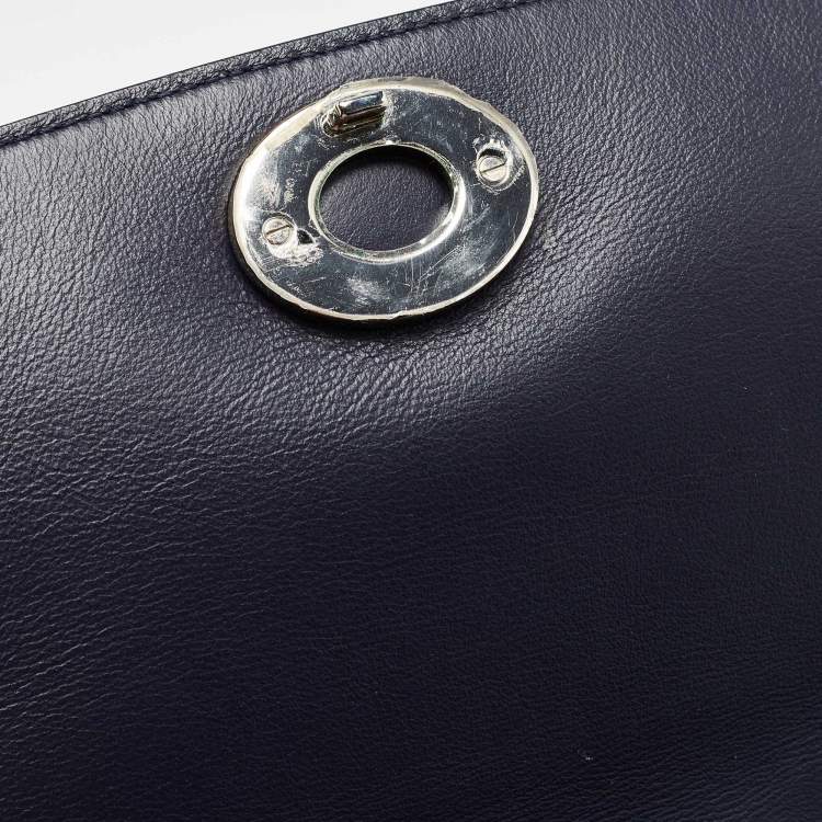 Pre Owned Dior Navy Blue/Silver Leather Small Be Dior Flap Top Handle Bag