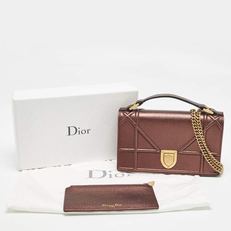 Pre Owned Dior Bronze Leather Diorama Top Handle Bag