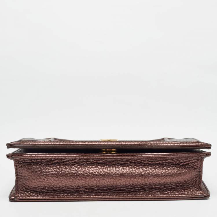 Pre Owned Dior Bronze Leather Diorama Top Handle Bag
