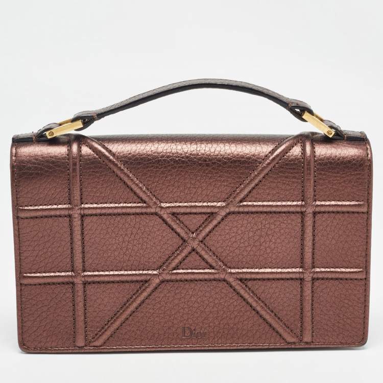 Pre Owned Dior Bronze Leather Diorama Top Handle Bag