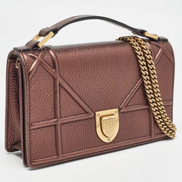 Pre Owned Dior Bronze Leather Diorama Top Handle Bag