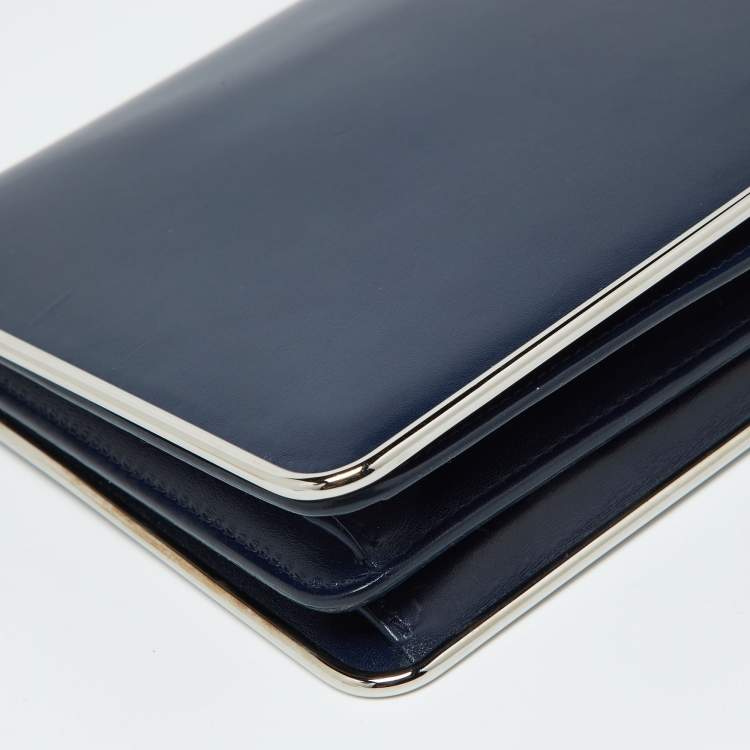 Pre Owned Dior Blue Leather Metal Flap Clutch