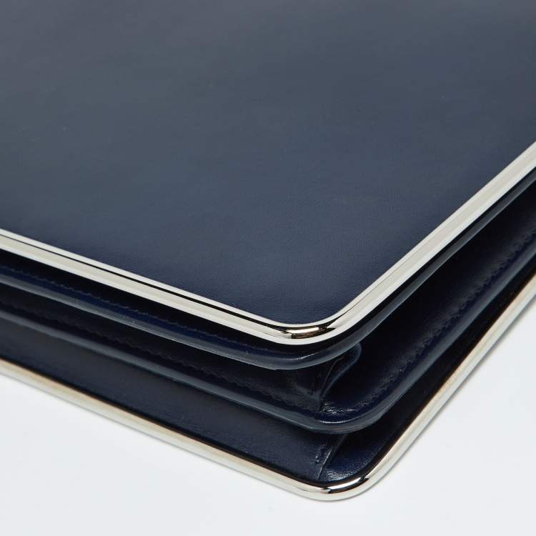 Pre Owned Dior Blue Leather Metal Flap Clutch